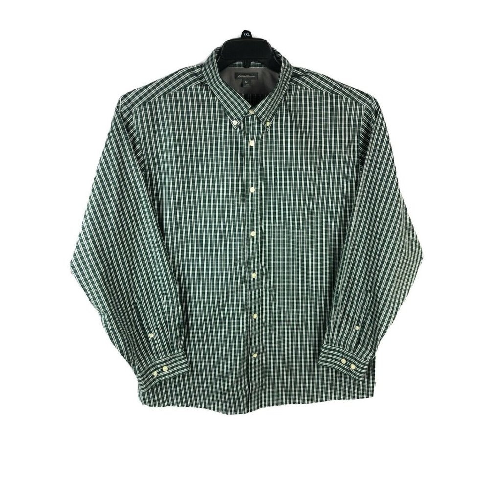 Eddie Bauer Men's 2XL Long Sleeve Button Up Green Check Cotton Casual Shirt A23